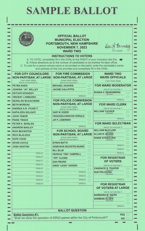 Ward 2 sample ballot