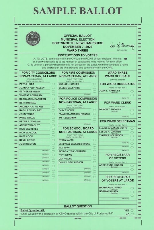 Ward 3 sample ballot