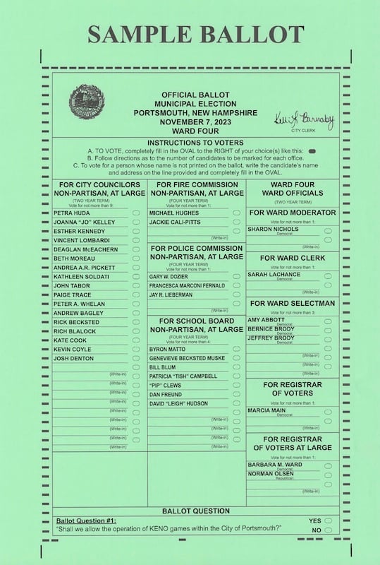 Ward 4 sample ballot
