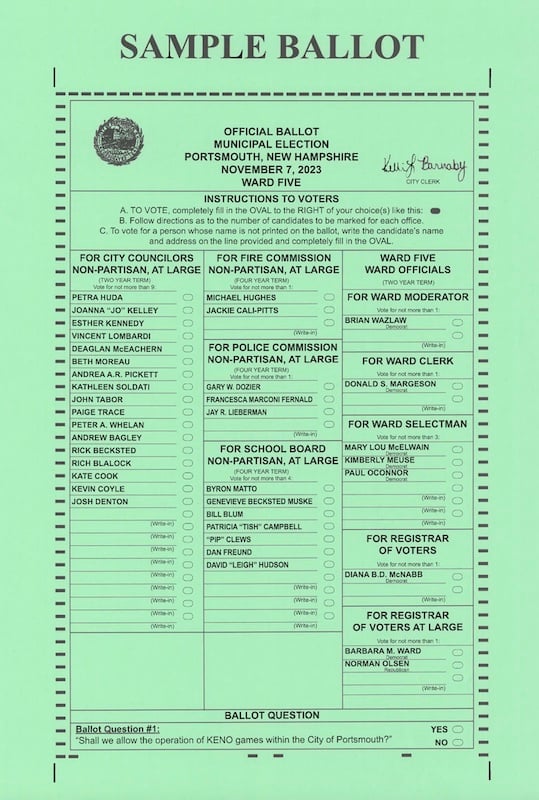 Ward 5 sample ballot